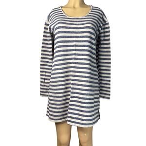 Free People Terry Cloth Striped Long Sleeve Dress Side Pockets Size Small
